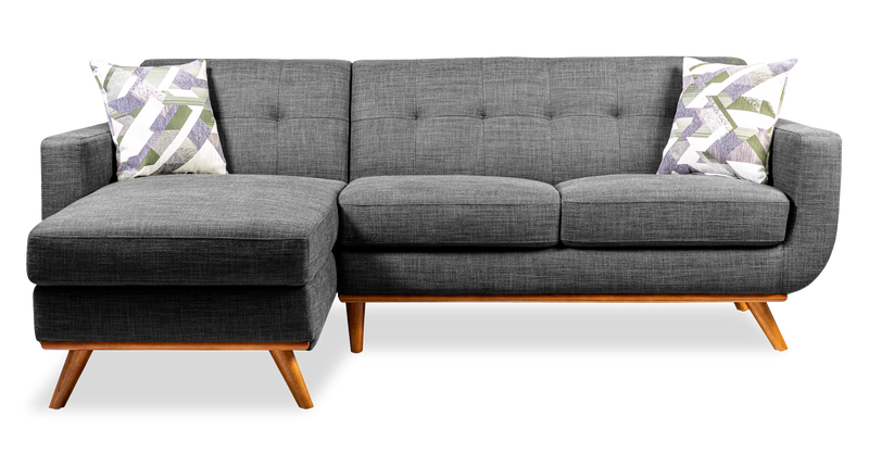 Kort & Co. Freeman 2-Piece Left-Facing Sectional with Wood Legs – Charcoal Grey