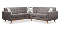 Kort & Co. Freeman 2-Piece Linen-Look Fabric Sectional with Wood Legs – Charcoal Grey 