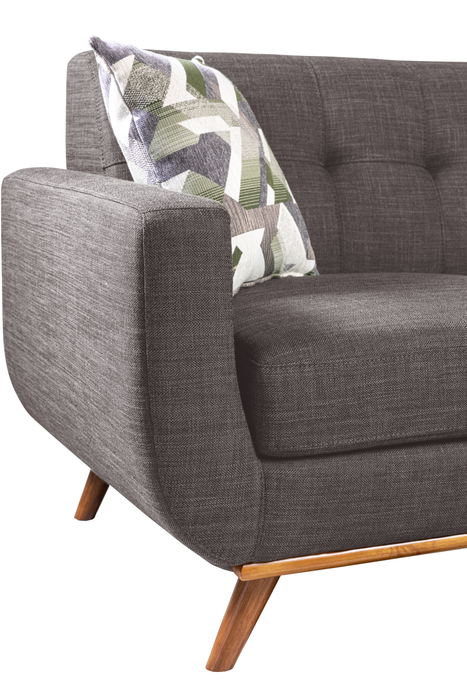 Kort & Co. Freeman 2-Piece Linen-Look Fabric Sectional with Wood Legs – Charcoal Grey