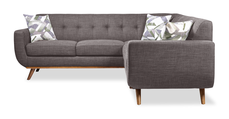 Kort & Co. Freeman 2-Piece Linen-Look Fabric Sectional with Wood Legs – Charcoal Grey