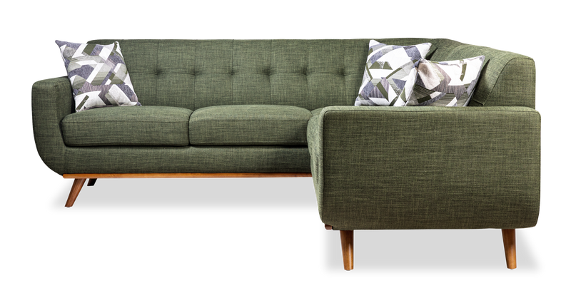 Kort & Co. Freeman 2-Piece Linen-Look Fabric Sectional with Wood Legs – Avocado Green