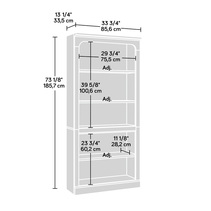 Halston 33.7” 5-Shelf Bookcase with Adjustable Shelves – Chalked Chestnut 
