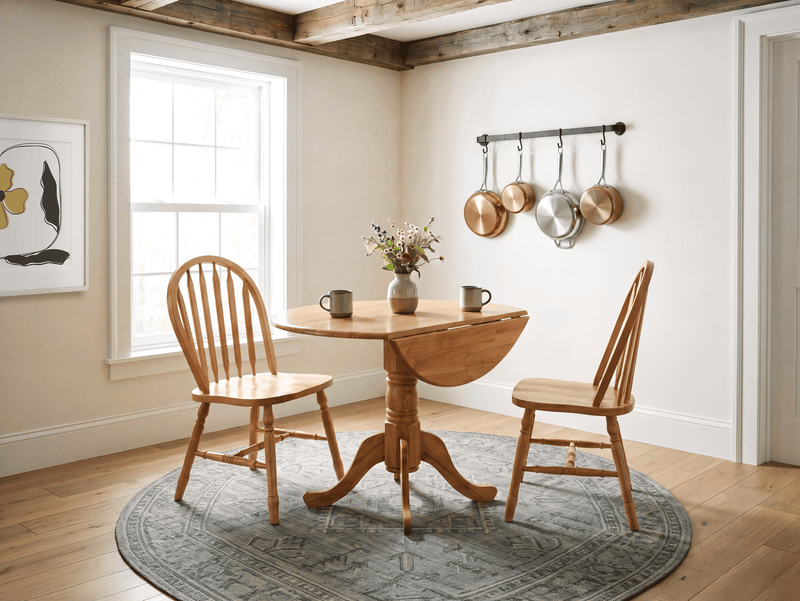 Hana Drop-Leaf Dining Table, Wood, Pedestal Base, 40\"W - Natural