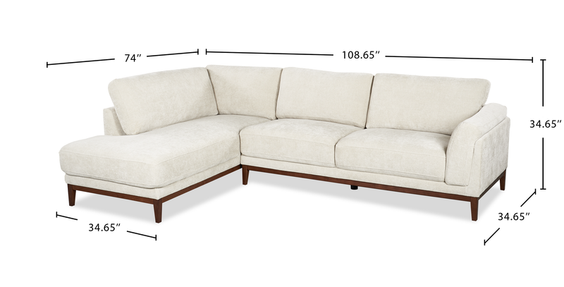 Horizon 2-Piece Left-Facing Fabric Sectional with Wood Base and Legs - Stone