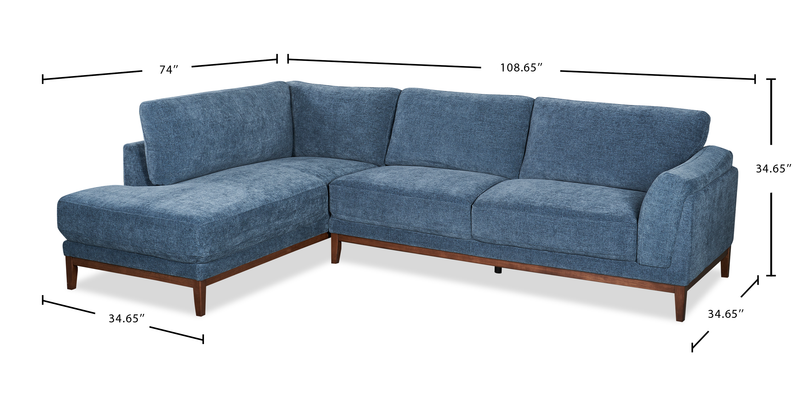 Horizon 2-Piece Left-Facing Fabric Sectional with Wood Base and Legs - Navy