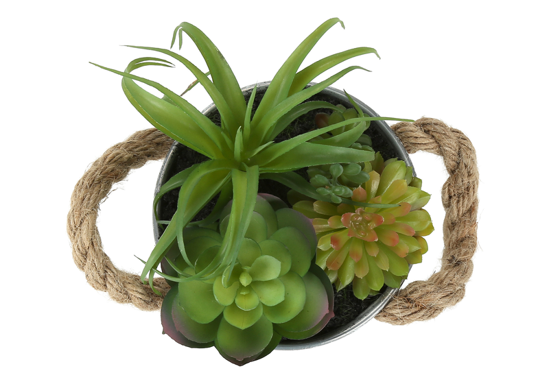 7” Artificial Potted Succulent in 5” Metal Pot – set of 2
