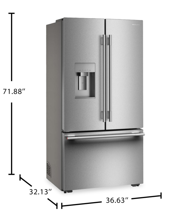 KitchenAid 36.6\" 23.9 Cu. Ft. Counter Depth French Door Refrigerator - Stainless Steel - KRFC736SPS