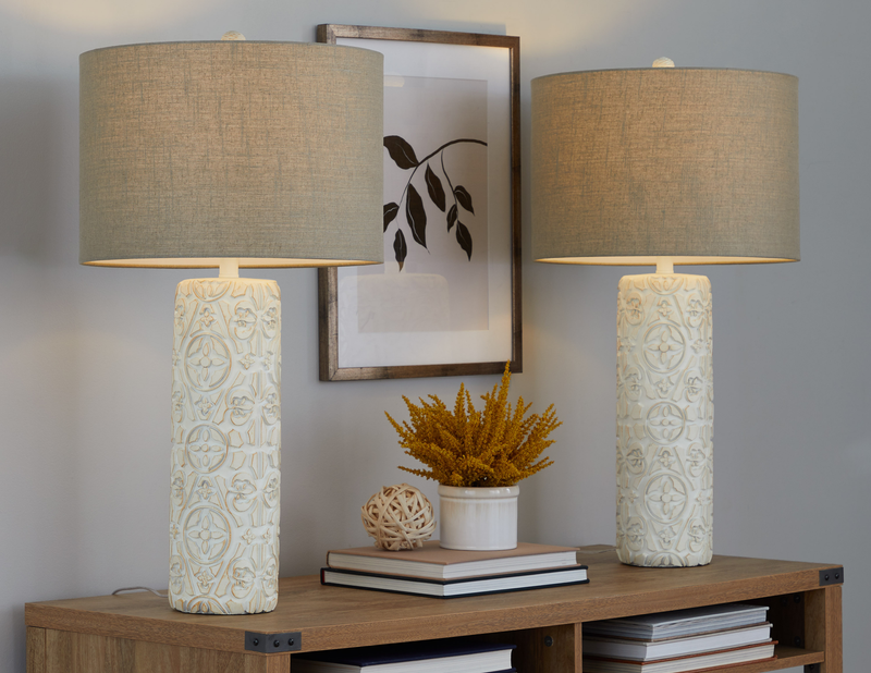 Lacey 31\" 2-Piece Table Lamp Set with Beige Linen-Look Shade – Brown