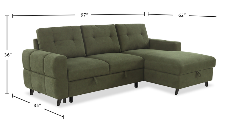 Laval 2-Piece Right-Facing Fabric Sleeper Sectional with Storage Chaise - Green
