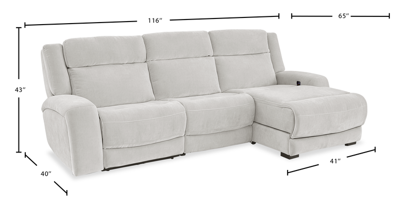 Shaquille O’Neal Home Legacy 3-Piece Right-Facing Power Reclining Sectional with Shaq-o-pedic Comfort - Grey 