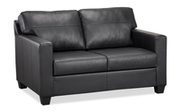 Made in Canada Lennox 57” Genuine Leather Loveseat with Removable Cushions - Black