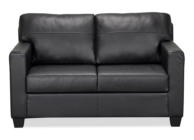 Made in Canada Lennox 57” Genuine Leather Loveseat with Removable Cushions - Black