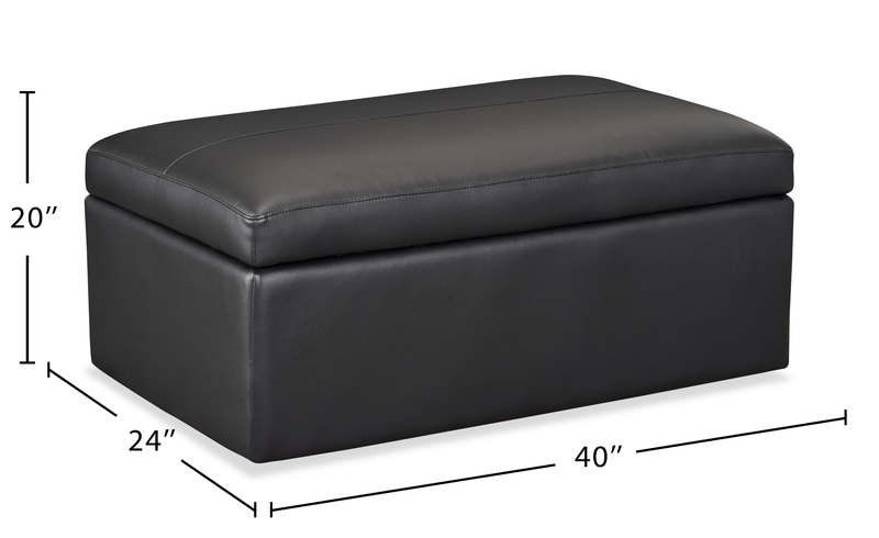 Made in Canada Lennox 40” Genuine Leather Storage Ottoman - Black