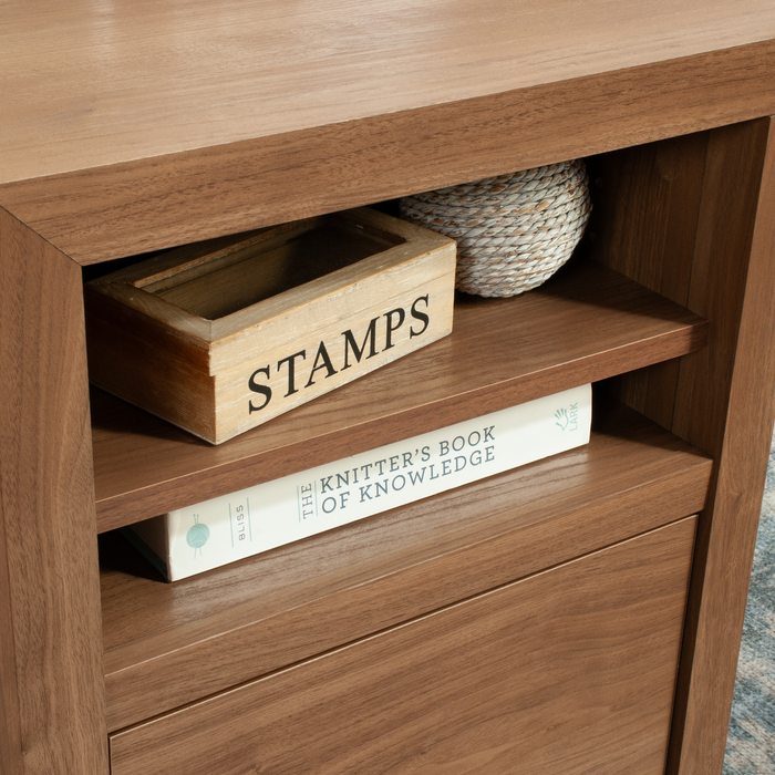 Martin 58.43\" L-Shaped Office Desk with 2 Drawers – Saddle Walnut