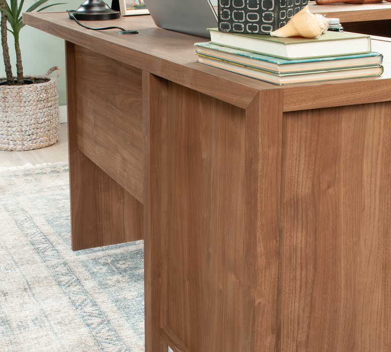 Martin 58.43\" L-Shaped Office Desk with 2 Drawers – Saddle Walnut