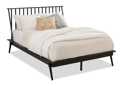 Milan Platform Bed with Headboard & Frame,  Mid-Century Modern, Black - Queen Size | Lit plateforme Milan de style moderne du milieu du 20e siècle avec tête de lit et cadre de lit, noir - format grand lit