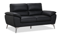 Mystic 65.7” Contemporary Genuine Leather Loveseat – Black