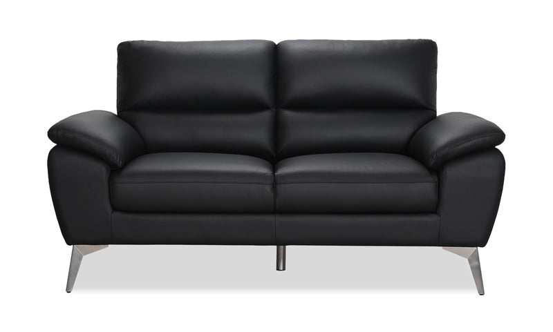Mystic 65.7” Contemporary Genuine Leather Loveseat – Black