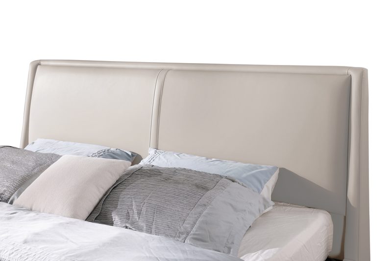 Nico Upholstered Storage Platform Bed in Vegan Leather Taupe Fabric, Hyrdraulic Lift  - King Size