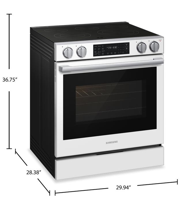 Samsung 6.3 Cu. Ft. Electric Slide In Range with Air Fry Max – White Glass - NSE80H63SWAC