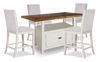 Piper 5pc Counter-Height Dining Set with Table & 4 Chairs, 60-72" Extension, Storage – White | Ensemble de salle à manger Piper 5 pièces de hauteur comptoir avec table de 60 po à 72 po (L) avec rallonge, 4 chaises et rangement - blanc