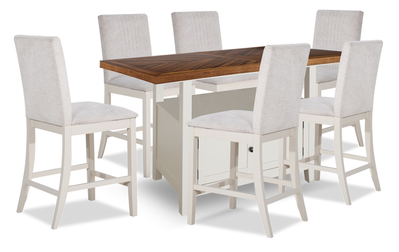 Piper 7pc Counter-Height Dining Set with Table & 6 Chairs, 60-72\" Extension, Storage – White