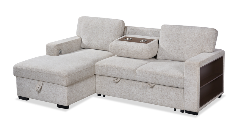 Pocket 2-piece Left-facing Linen-Look Fabric Sleeper Sectional with Storage - Beige