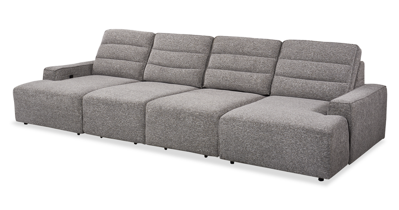 Shaquille O’Neal Home Prestige 4-Piece Sectional with Power Sliding and Storage Chaise – Grey
