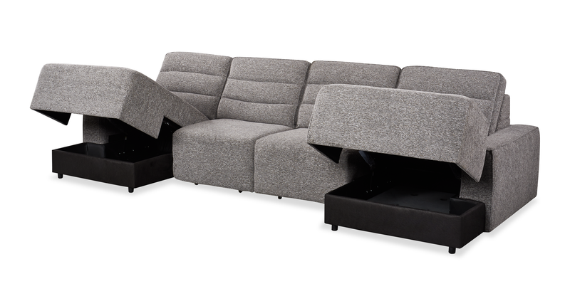 Shaquille O’Neal Home Prestige 4-Piece Sectional with Power Sliding and Storage Chaise – Grey