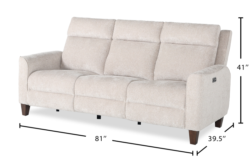 Primrose 81” Chenille Fabric Power Reclining Sofa with Power Headrest – Linen