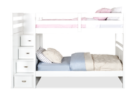 Quinn Bunk Bed with Built-in Staircase Dresser & Guard Rail for Kids, White - Twin/Twin 