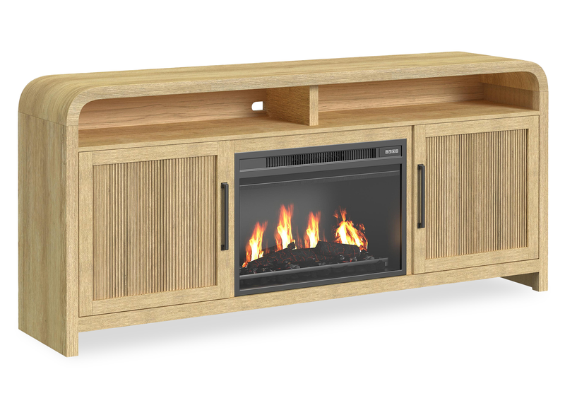 Ridgemont 70” Electric Fireplace TV Stand with Cable Management for TVs up to 80” – Natural Pine