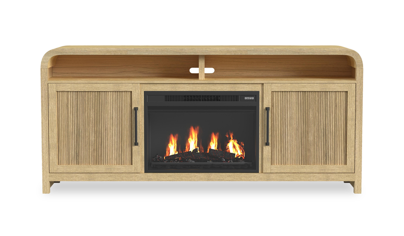 Ridgemont 70” Electric Fireplace TV Stand with Cable Management for TVs up to 80” – Natural Pine