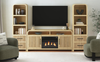 Ridgemont 70” Electric Fireplace TV Stand with Cable Management for TVs up to 80” – Natural Pine | Meuble TV Ridgemont de 70 pouces avec foyer électrique et système de gestion des câbles – Convient aux téléviseurs jusqu'à 80 pouces – Pin naturel