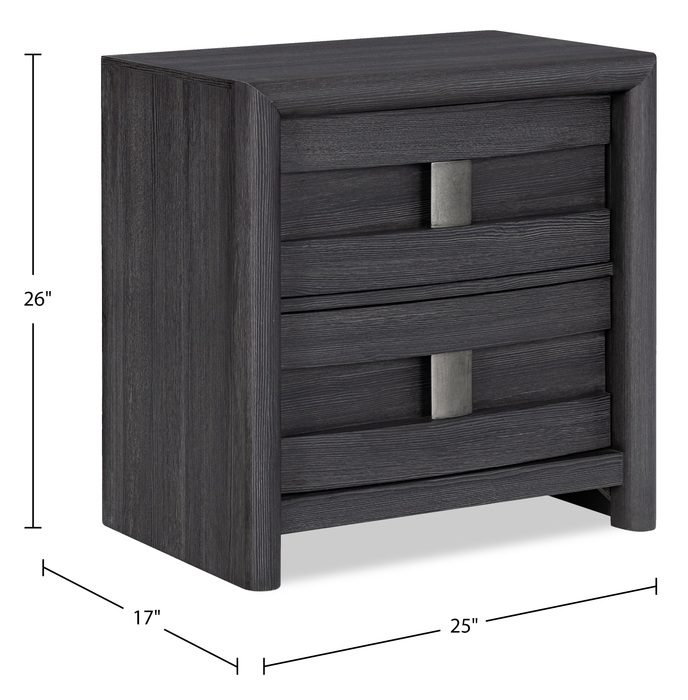 Rocco Bedside 2-Drawer Nightstand with Built-In Charging Port, 25\"W x 26\"H - Dark Grey