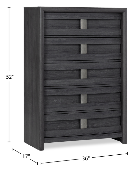 Rocco Bedroom Chest of Drawers, 5-Drawer, 36\"W x 52\"H - Dark Grey
