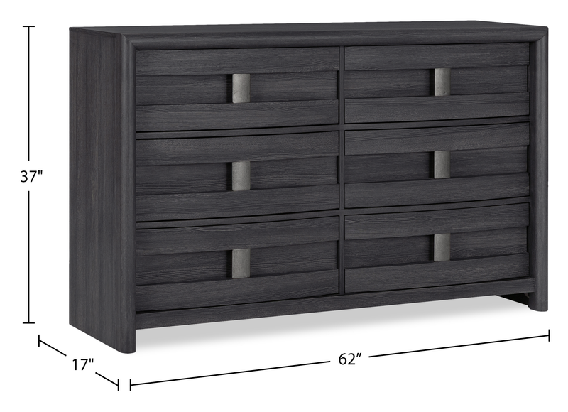 Rocco Bedroom 6-Drawer Dresser, 62\"W x 37\"H - Dark Grey
