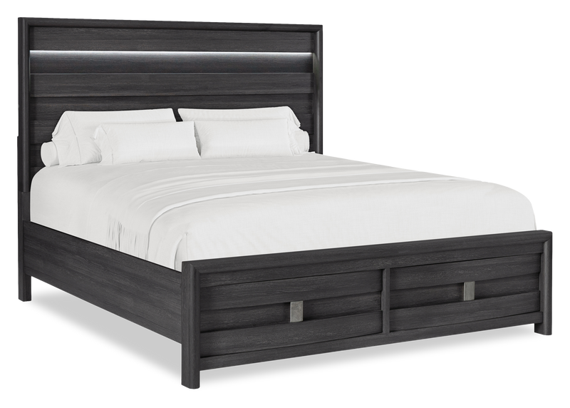 Rocco Storage Bed with 2 Built-In Footboard Drawers & LED Lit Headboard, Dark Grey - King Size