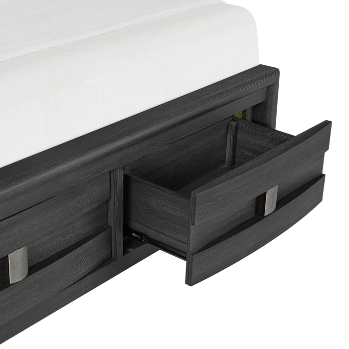 Rocco Storage Bed with 2 Built-In Footboard Drawers & LED Lit Headboard, Dark Grey - King Size