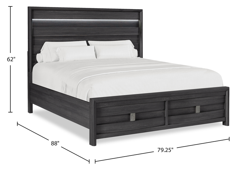Rocco Storage Bed with 2 Built-In Footboard Drawers & LED Lit Headboard, Dark Grey - King Size
