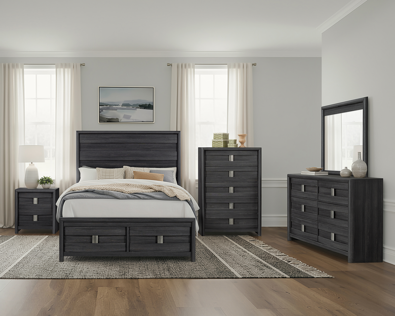 Rocco Storage Bed with 2 Built-In Footboard Drawers & LED Lit Headboard, Dark Grey - King Size