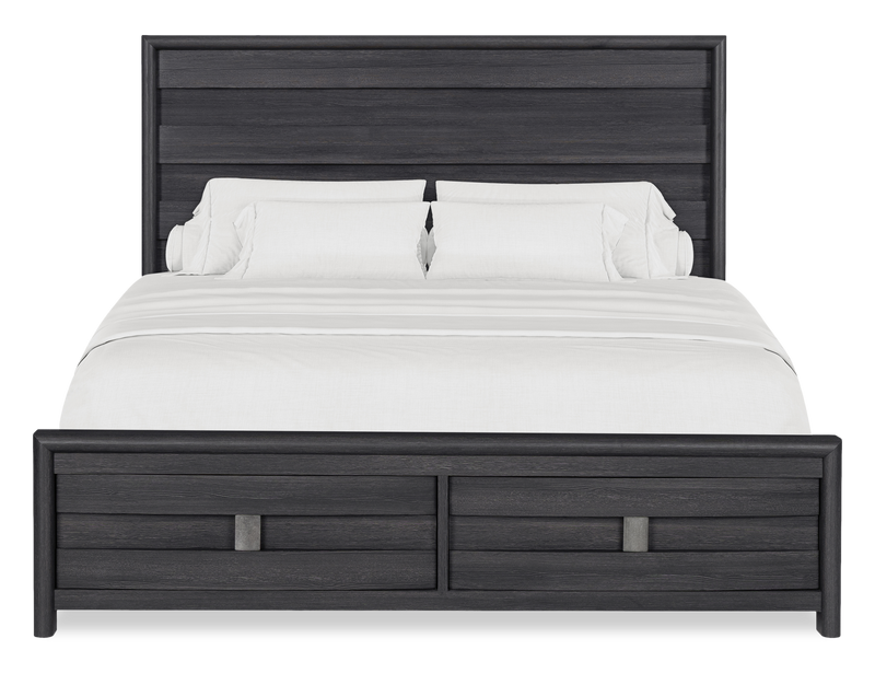 Rocco 5pc Bedroom Set with LED Lit Storage Bed, Dresser & Mirror, Dark Grey - King Size