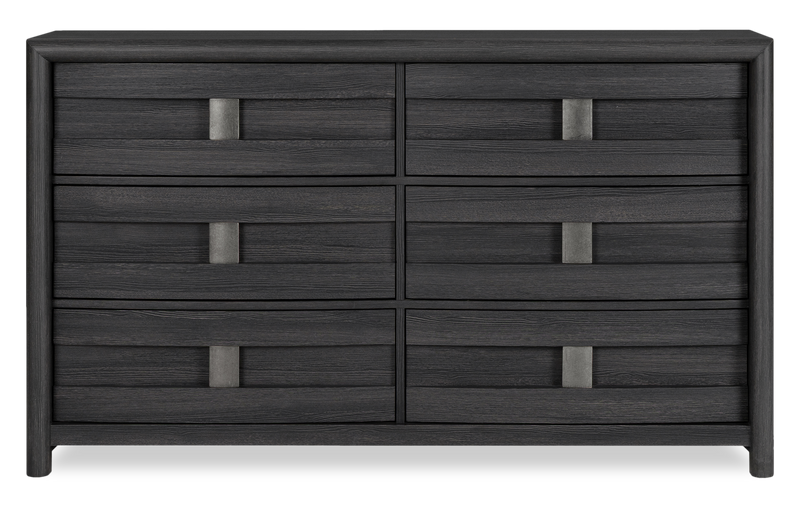Rocco 6pc Bedroom Set, LED Storage Bed, Dresser, Mirror & Nightstand, Dark Grey - Queen Size