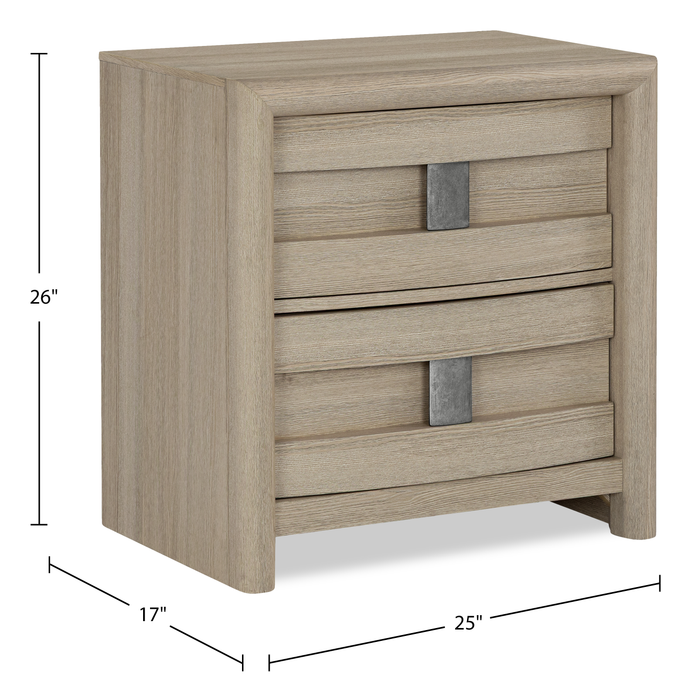Rocco Bedside 2-Drawer Nightstand with Built-In Charging Port, 25\"W x 26\"H - Light Brown