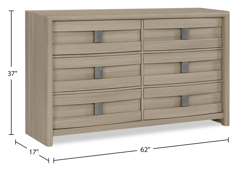 Rocco Bedroom 6-Drawer Dresser, 62\"W x 37\"H - Light Brown
