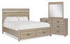 Rocco 5pc Bedroom Set with LED Lit Storage Bed, Dresser & Mirror, Light Brown - King Size