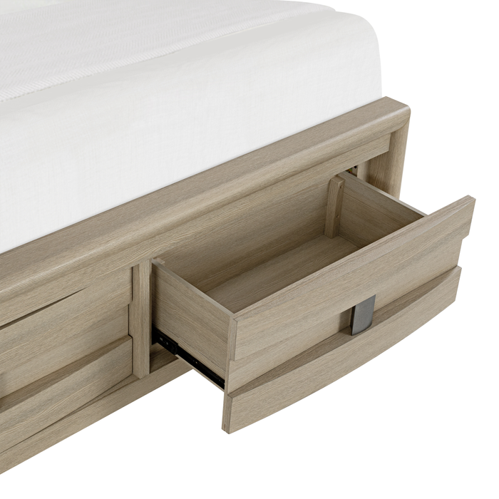 Rocco Storage Bed with 2 Built-In Footboard Drawers & LED Lit Headboard, Light Brown - Queen Size