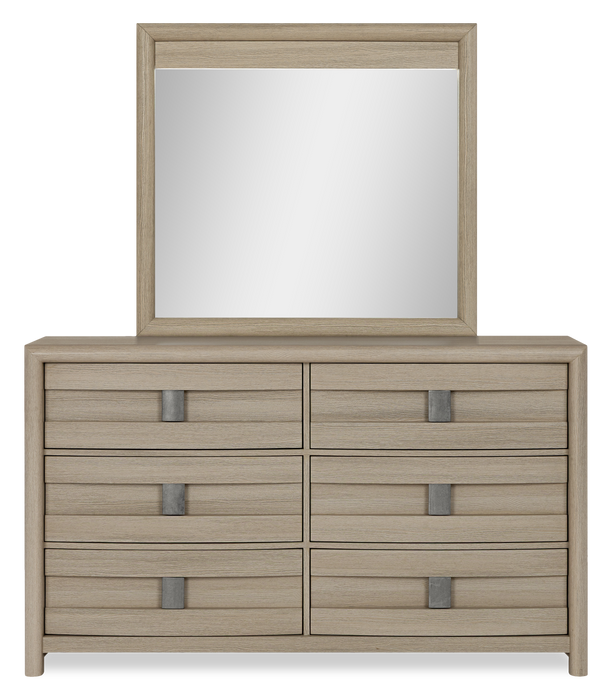 Rocco 5pc Bedroom Set with LED Lit Storage Bed, Dresser & Mirror, Light Brown - Queen Size