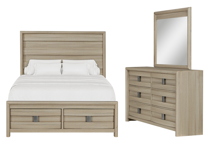 Rocco 5pc Bedroom Set with LED Lit Storage Bed, Dresser & Mirror, Light Brown - Queen Size
