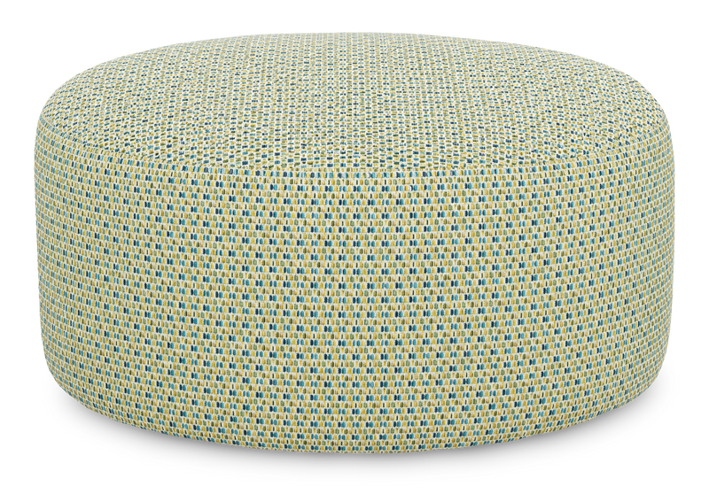 Made in Canada Customizable Sofa Lab Round 38\" Fabric Ottoman – Peacock Accent Fabric 